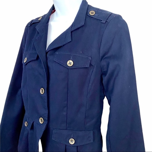 TOMMY HILFIGER Navy Blue Blazer Sz 4 Small Cotton Jacket Coat Military Pocket - Picture 2 of 16